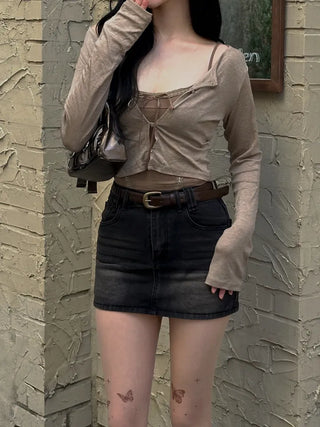 Ribbon Flower Lace Crop Nashi Cardigan
