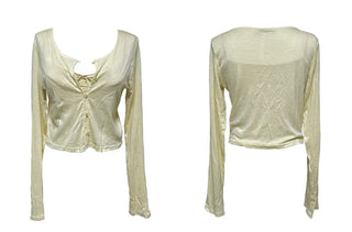 Ribbon Flower Lace Crop Nashi Cardigan