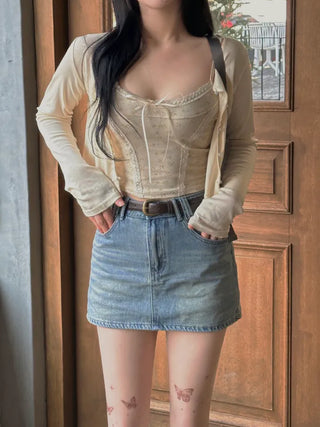 Ribbon Flower Lace Crop Nashi Cardigan