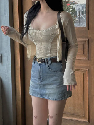 Ribbon Flower Lace Crop Nashi Cardigan