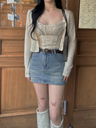 Ribbon Flower Lace Crop Nashi Cardigan