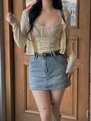 Ribbon Flower Lace Crop Nashi Cardigan
