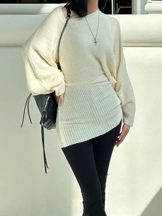 Loose knit gaori off-shoulder one-piece dress