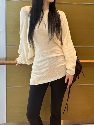 Loose knit gaori off-shoulder one-piece dress