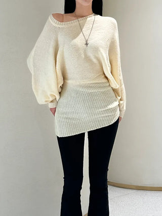 Loose knit gaori off-shoulder one-piece dress