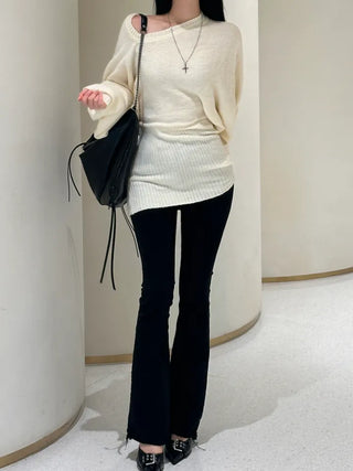 Loose knit gaori off-shoulder one-piece dress