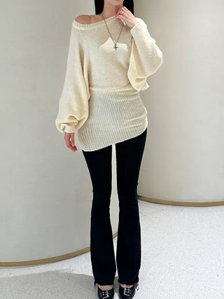 Loose knit gaori off-shoulder one-piece dress