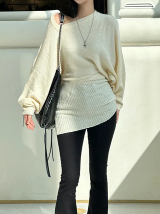 Loose knit gaori off-shoulder one-piece dress