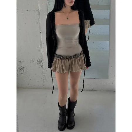 Pumpkin tube top spandex layered mini dress