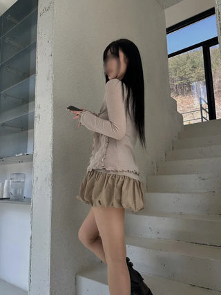 Ravioli Frill Strap Open Cardigan