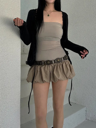 Ravioli Frill Strap Open Cardigan