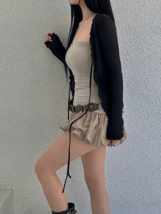 Ravioli Frill Strap Open Cardigan