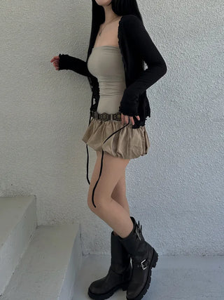 Ravioli Frill Strap Open Cardigan
