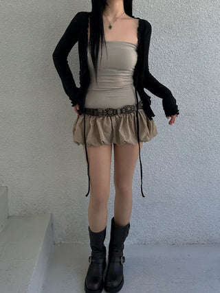 Ravioli Frill Strap Open Cardigan