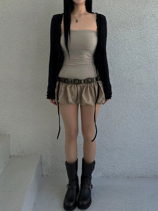 Ravioli Frill Strap Open Cardigan
