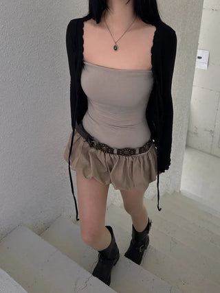 Ravioli Frill Strap Open Cardigan