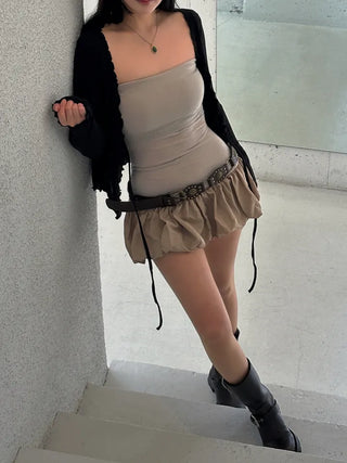 Ravioli Frill Strap Open Cardigan