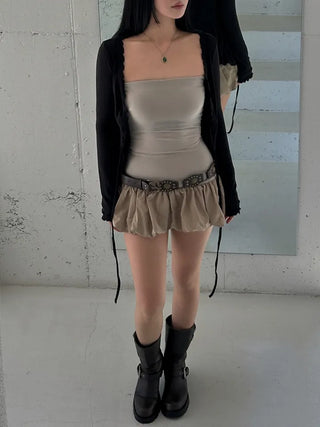 Ravioli Frill Strap Open Cardigan