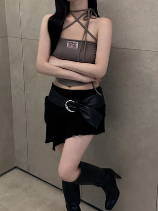 Rose Patch Strap Shirring Crop Tube Top