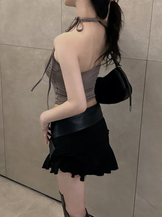 Rose Patch Strap Shirring Crop Tube Top
