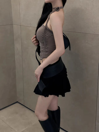 Rose Patch Strap Shirring Crop Tube Top