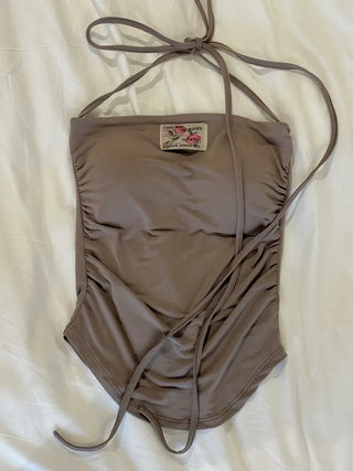 Rose Patch Strap Shirring Crop Tube Top