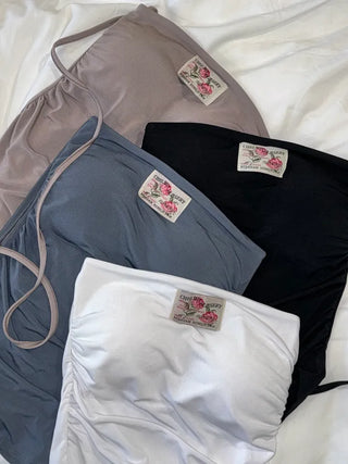 Rose Patch Strap Shirring Crop Tube Top