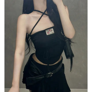 Rose Patch Strap Shirring Crop Tube Top