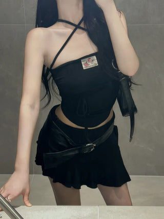 Rose Patch Strap Shirring Crop Tube Top