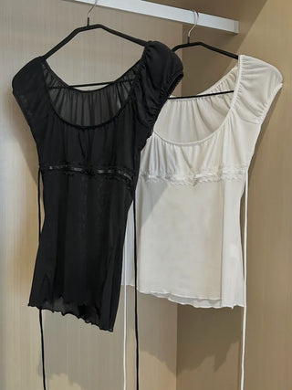 Angel Sheer Ribbon Blouse Top