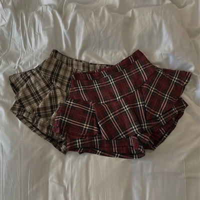 Check ruffle skirt pants