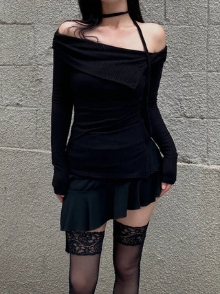 Golji Strap Team Shirring Off-Shoulder Tee