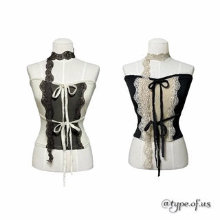 Muffler set lace ribbon top