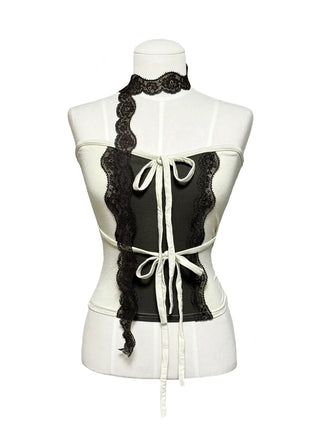 Muffler set lace ribbon top