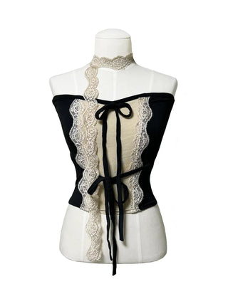 Muffler set lace ribbon top