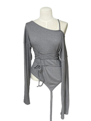 Garter long strap uneven long sleeve T-shirt