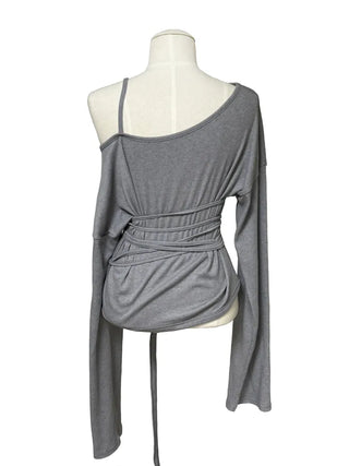 Garter long strap uneven long sleeve T-shirt