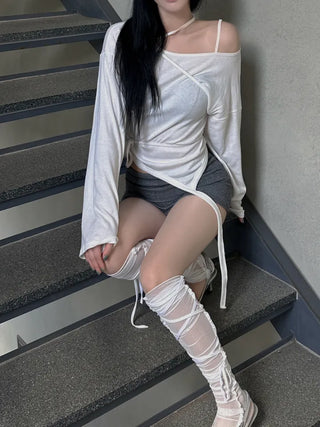 Sheer see-through strap long warmer
