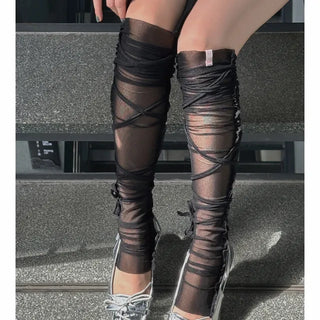 Sheer see-through strap long warmer