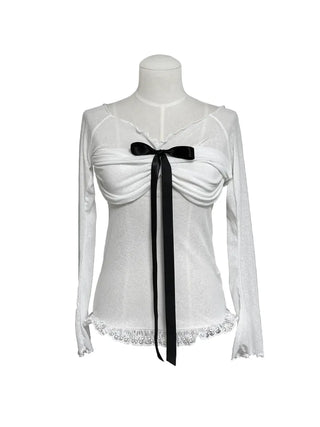 Yeri sheer ribbon lace off-the-shoulder tee