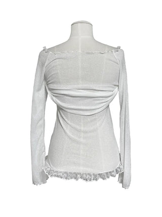 Yeri sheer ribbon lace off-the-shoulder tee