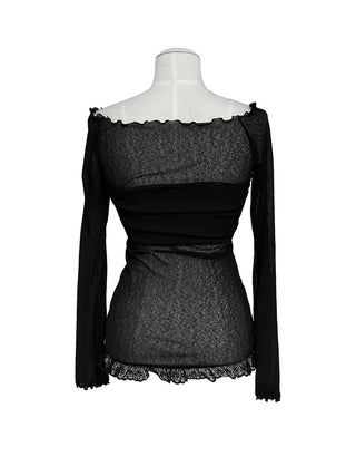 Yeri sheer ribbon lace off-the-shoulder tee