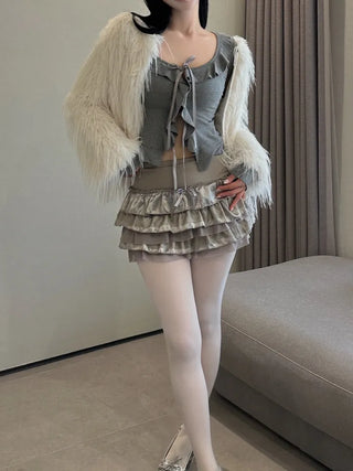 Ruffled ribbon button top cardigan