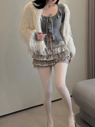 Ruffled ribbon button top cardigan