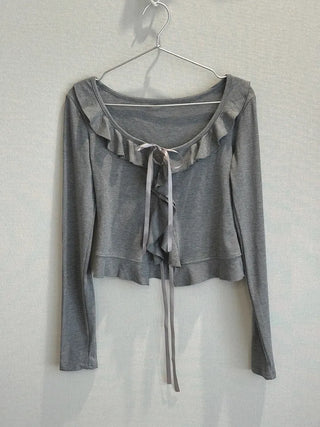 Ruffled ribbon button top cardigan