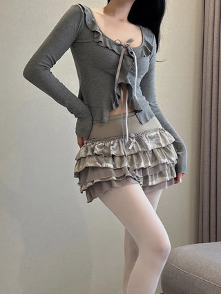 Ruffled ribbon button top cardigan