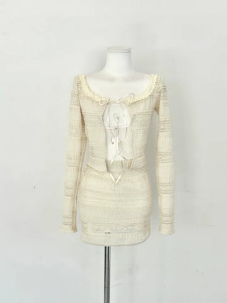 Vanilla cardigan and skirt two-piece set