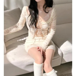 Vanilla cardigan and skirt two-piece set