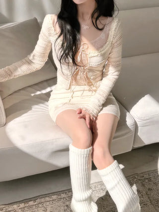 Vanilla cardigan and skirt two-piece set