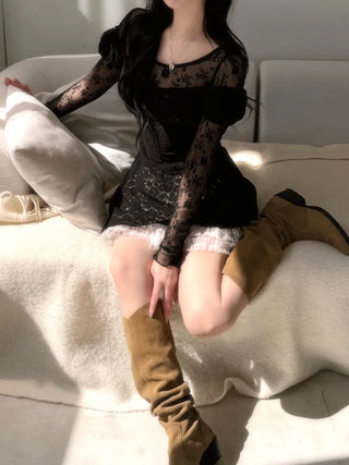Spring flower lace layered top